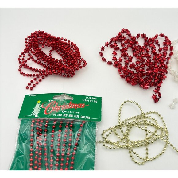 Vintange Mini Christmas Garland Strands Set of 10 White Red Stars Balls Gold - Picture 5 of 10